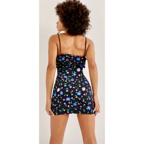 FOR LOVE & LEMONS - ROBIN RUCHED & RUFFLED BLACK FLORAL MINI DRESS NEW -SMALL - Picture 4 of 16